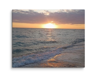 Golden Ocean Sunset Canvas Art | Coastal Beach Photography (8x10in)