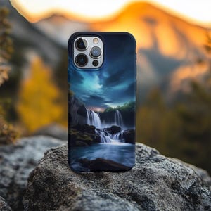Waterfall with Moon and Stars Phone Case: iPhone, Samsung Galaxy, Google Pixel