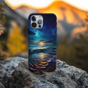 Ocean Sunset with Moon and Stars Phone Case: iPhone, Samsung Galaxy, Google Pixel