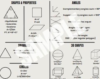 Geometrieformules pdf | Afdrukbare wiskundestudiegids | Referentieblad vormen en diagrammen