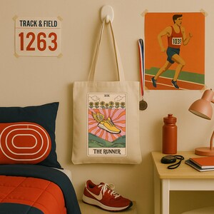Tote Bag for Runners | Marathon Gift Idea, "The Runner" Vintage Retro Boho Tarot Design Tote Bag, Running Group Gift, Track Team Gift image 4