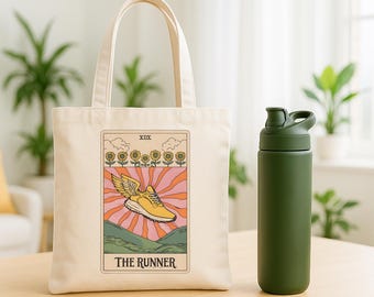 Tote Bag for Runners | Marathon Gift Idea, "The Runner" Vintage Retro Boho Tarot Design Tote Bag, Running Group Gift, Track Team Gift