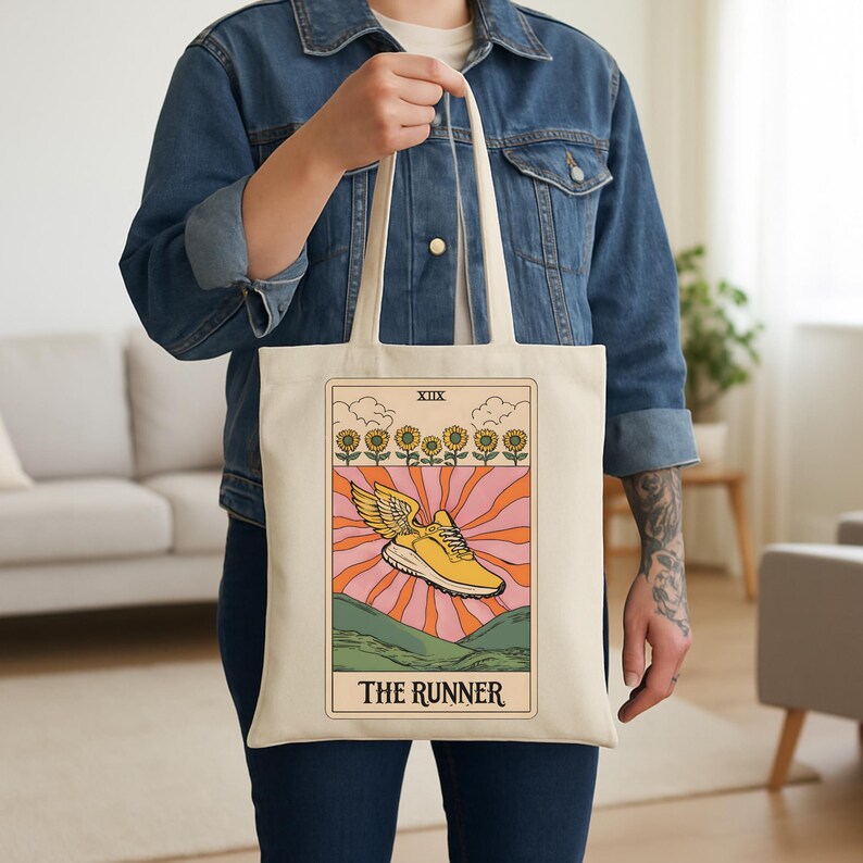 Tote Bag for Runners | Marathon Gift Idea, "The Runner" Vintage Retro Boho Tarot Design Tote Bag, Running Group Gift, Track Team Gift image 8