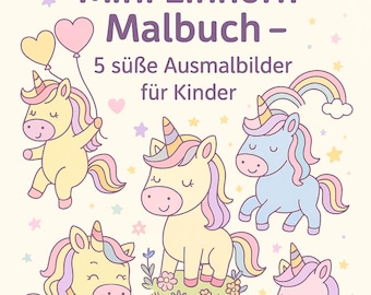 Mini Unicorn Coloring Book - 5 cute coloring pages for children / Digital Download