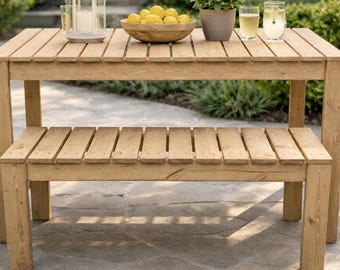 Paquete de planos sencillos para mesa y banco de comedor exterior / Mesa de patio moderna para construir uno mismo (PDF) / Fácil de construir con herramientas sencillas