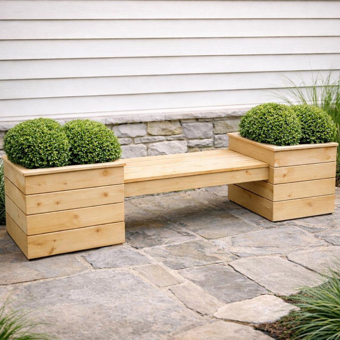 DIY Planter Bench Plans – Cedar Fence Picket Outdoor Bench With Planter ...