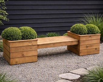 DIY Planter Bench Plans – Cedar Fence Picket Outdoor Bench with Planter Boxes | Beginner Woodworking Plans | Modern Garden Bench DIY