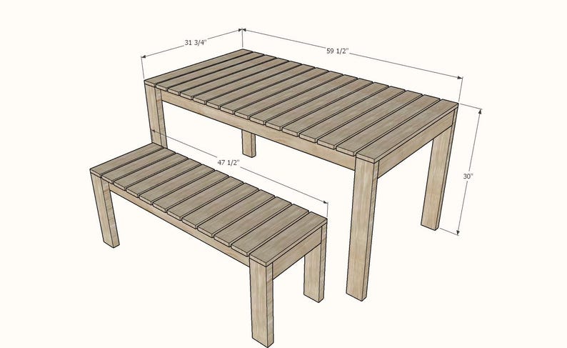 Simple Outdoor Dining Table and Bench Plans Bundle | Modern Patio Table ...