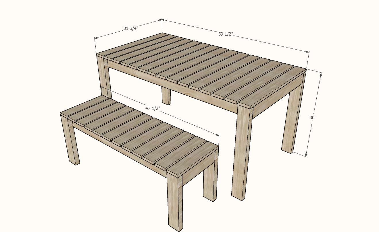 Simple Outdoor Dining Table and Bench Plans Bundle | Modern Patio Table ...