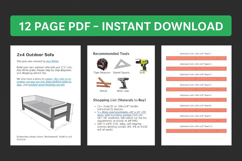 DIY Outdoor Sectional Sofa Plans | 2x4 Wood Furniture (PDF Download) - Etsy