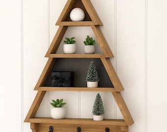 Wooden Christmas Tree Shelf PDF Plan – Rustic Holiday Decor Display