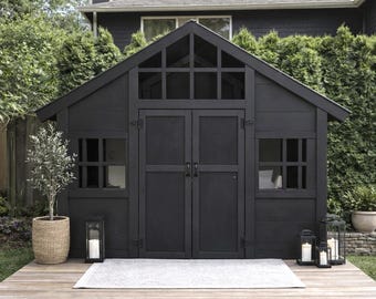 Projeto em PDF de casinha de brincar moderna, construção de casinha de brincar infantil em cedro para quintal, faça você mesmo, download instantâneo.