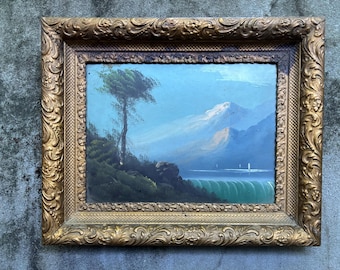 Antique landscape oil painting framed