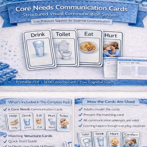 Core Needs Communication Cards | Autism & SEND Visual Support | Non-Verbal Communication | Early Years SEN | Printable