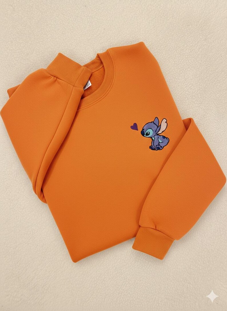 Stitch Embroidered Sweatshirt - Cute Disney Crewneck - Trip And Vacation Shirt - Trendy Tee stitch sweatshirt stitch crewneck stitch embroidered lilo and stitch stich angel disney embroidered stitch sweater embroidered disney stitch valentines stitch pullover valentine day cute adorable embroidered shirt