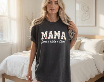 Comfort Colors Custom Mama Shirt with Kids Names, Mama Name Tee, Gift for Mom, Mother’s Day, Trendy Mom Outfit, Gift for Her