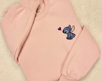 Stitch Embroidered Sweatshirt - Cute Disney Crewneck - Trip And Vacation Shirt - Trendy Tee
