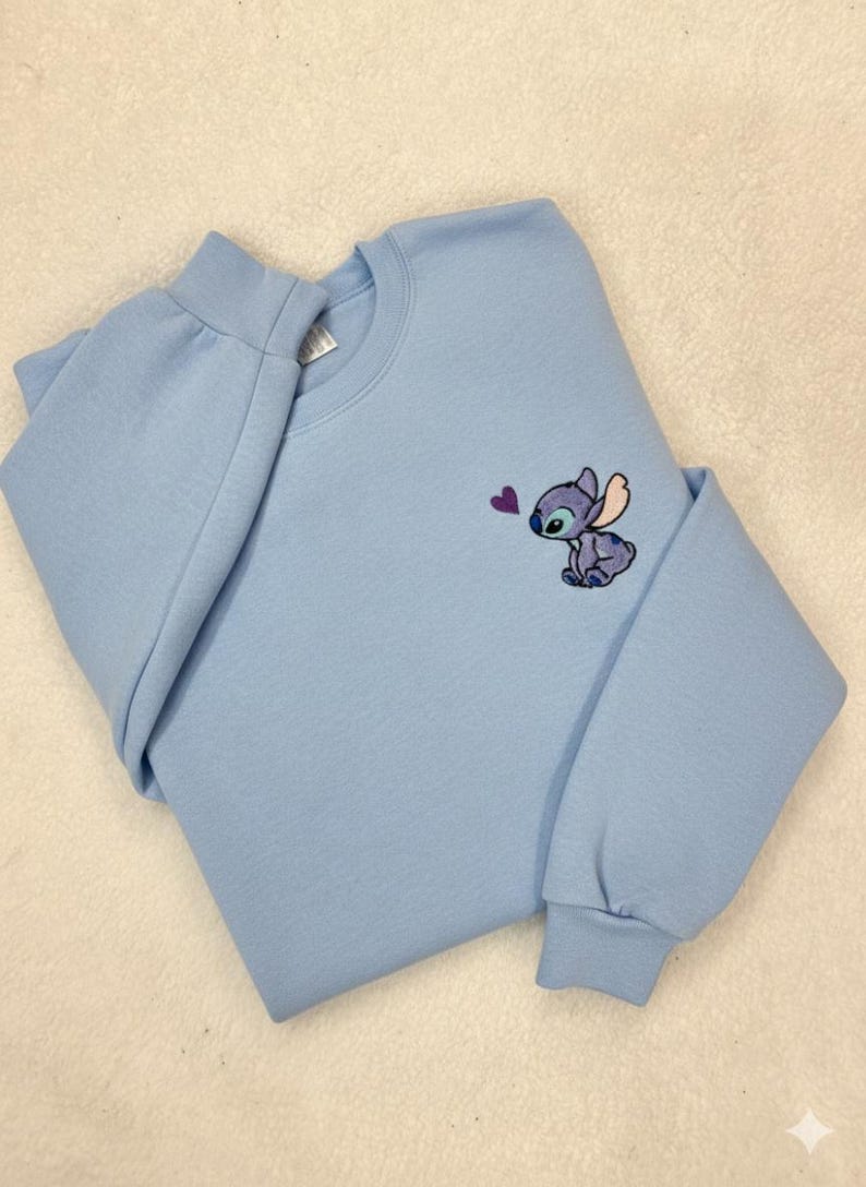 Stitch Embroidered Sweatshirt - Cute Disney Crewneck - Trip And Vacation Shirt - Trendy Tee stitch sweatshirt stitch crewneck stitch embroidered lilo and stitch stich angel disney embroidered stitch sweater embroidered disney stitch valentines stitch pullover valentine day cute adorable embroidered shirt