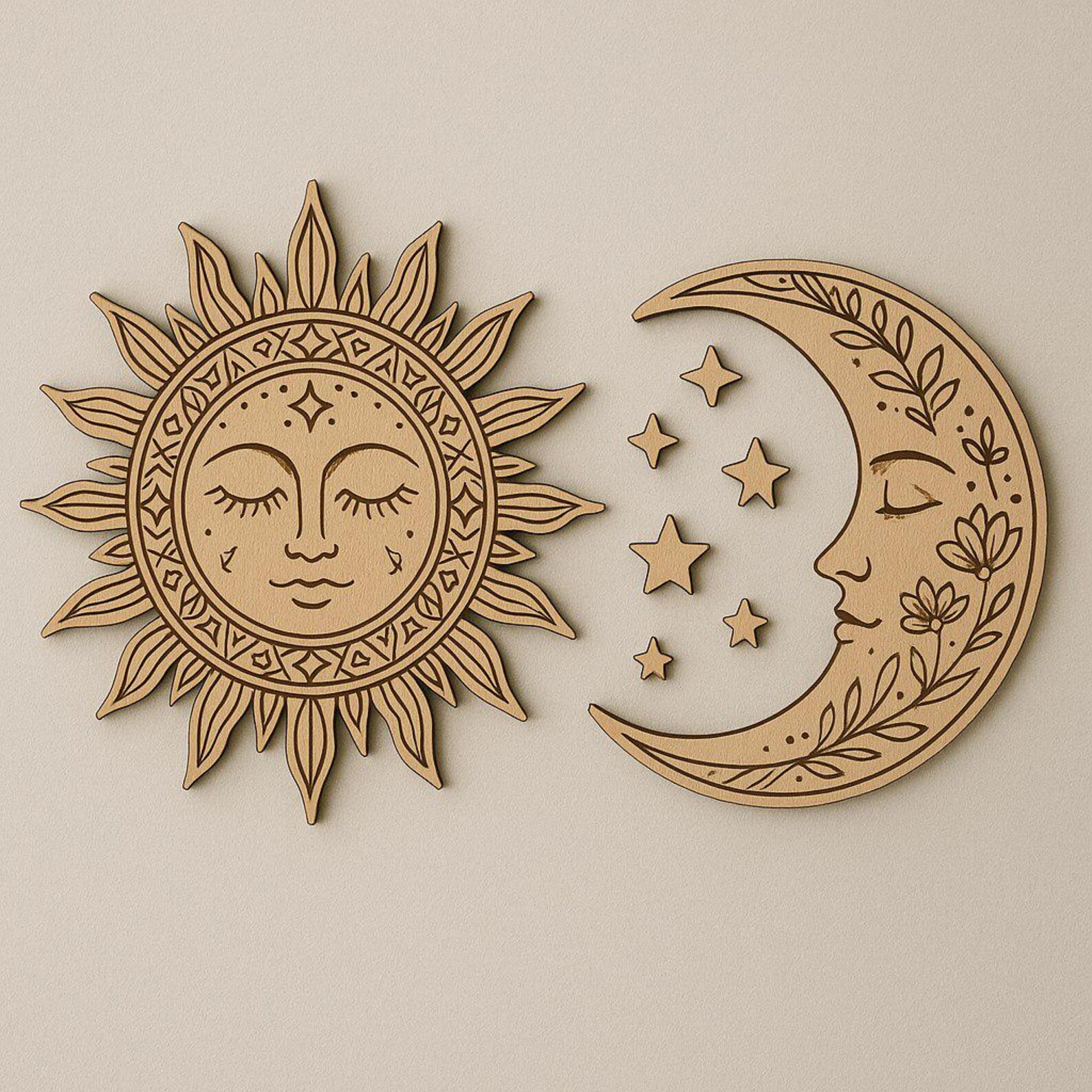 Sun and Moon Boho Wooden Wall Art — Personalized Name Sign, Custom ...
