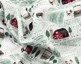 Gender Neutral Cotton Muslin Gauze Swaddle Baby Blanket Farm Nursery Print