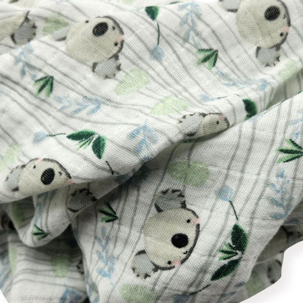 Cotton Muslin Double Gauze Lightweight Swaddle Neutral Baby Blanket, Koala Face Baby Receiving Blanket