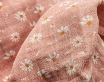 Cotton Muslin Double Gauze Lightweight Swaddle Baby Girl Blanket with Daisies on Pink Floral Nursery Print