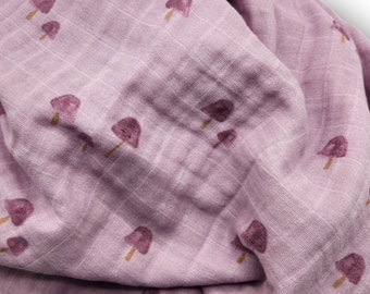 Purple Mushroom 100% Organic Cotton Muslin Double Gauze Lightweight Swaddle Baby Girl Receiving Blanket