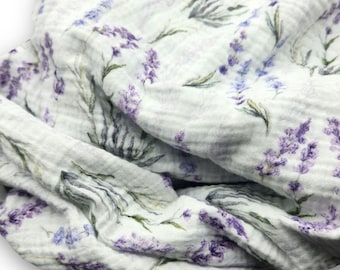 Purple Flowers 100% Cotton Muslin Double Gauze Lightweight Swaddle Baby Girl Blanket