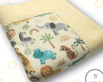 Handmade Double Sided Flannel Yellow Safari Animals Gender Neutral Baby Blanket Gift