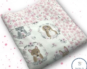 Girl's Pink Forest Animals Self Binding Handmade Flannel Receiving Baby Blanket