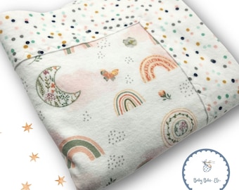 Handmade Flannel Baby Girl Self Binding Receiving Blanket with Moon Beam Garden Nurery Print