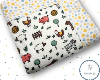 Farm Animals Gender Neutral Double Sided Flannel Baby Blanket with Dots