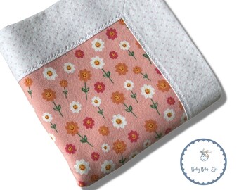 Flannel Handmade Baby Girl Double Sided Self Binding Blanket with Whimsical Smiling Daisies