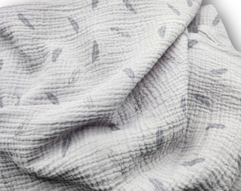 100% Organic Cotton Double Gauze Gray Feathers Nursery Print Lightweight Swaddle Gender Neutral Baby Blanket