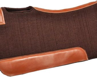 Brown Synthetic Felt Western Saddle Pad | Leather Wear Patches