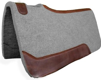 Grey Synthetic Felt Western Saddle Pad | Leather Wear Patches