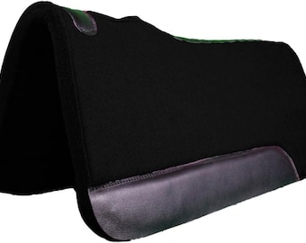 Black Synthetic Felt Western Saddle Pad | Leather Wear Patches