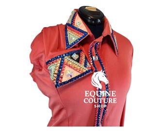 Camisa de exhibición Western: Camisa de rodeo elástica hecha a mano con cristales Preciosa