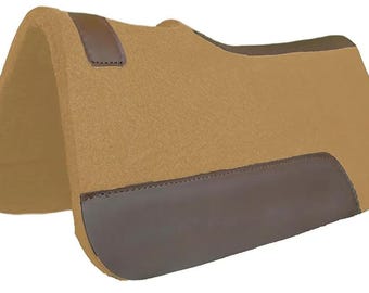 Tan Synthetic Felt Western Saddle Pad | Leather Wear Patches