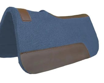 Blue Synthetic Western Saddle Pad | 3/4 inch Felt, Leather Patches