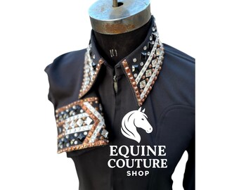 Camisa de rodeo occidental hecha a mano: tejido elástico, cristales Preciosa