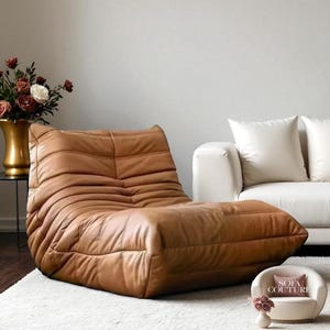 Autumn Brown Leather Sofa Chair: Scandinavian Modern Home Decor