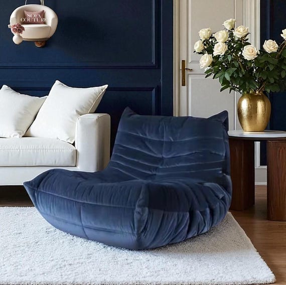 Luxury Autumn Navy Velvet Caterpillar Sofa Chair: Scandinavian
