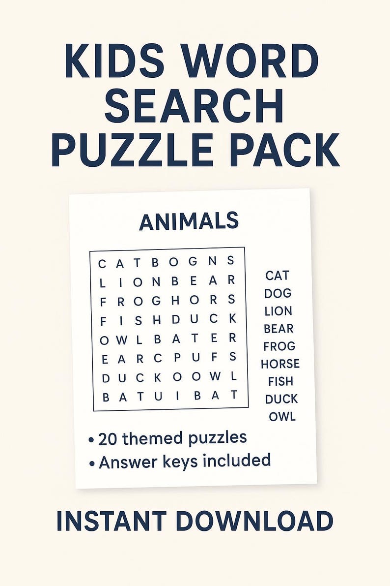 Kids Word Search Puzzle Pack – 20 Printable Educational Activities