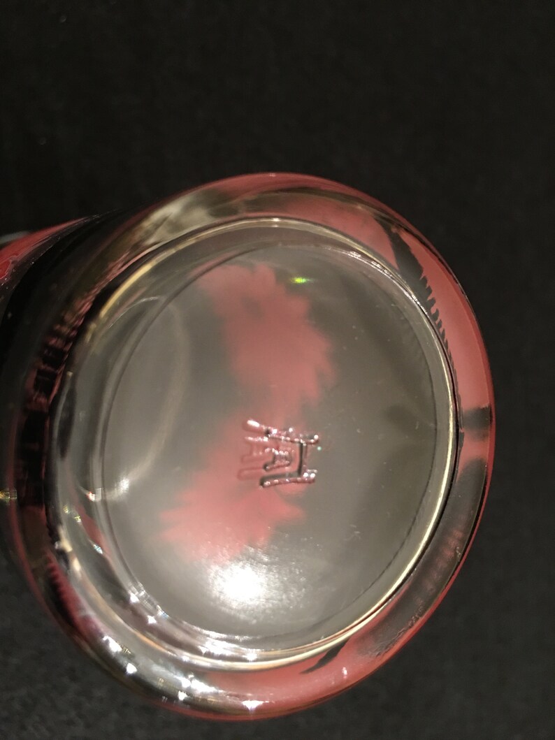 Vintage Set of 2 Hazel Atlas Pink Flower Black Leaf 10 oz Glass Tumblers