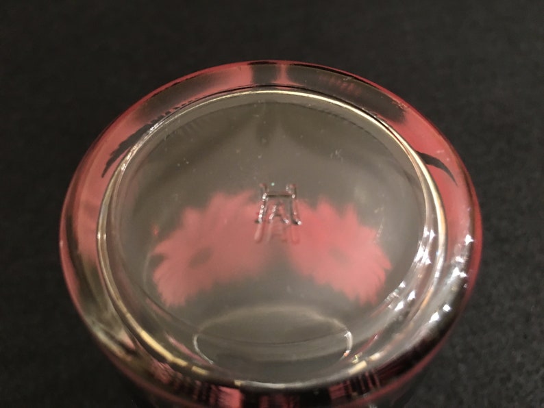 Vintage Set of 2 Hazel Atlas Pink Flower Black Leaf 10 oz Glass Tumblers