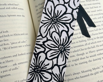 Marcapáginas Linograbado con Flores Cursis