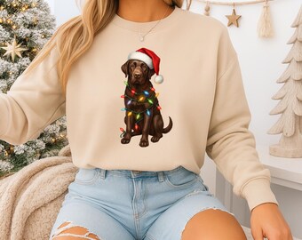 Kersttrui chocolade Labrador | Kerstverlichting Dog Mom T-shirt