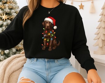 Kersttrui chocolade labrador | Kerstverlichting hondenshirt | Lab-moeder