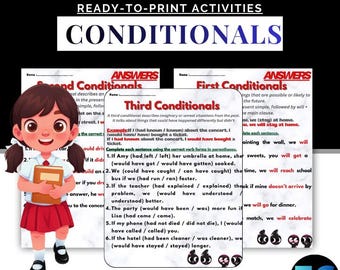 Hojas de trabajo de condicionales en inglés: cero, primero, segundo, tercero, condicionales mixtos - Escritura y preparación para exámenes de secundaria - Cuaderno de ejercicios de oraciones "si/entonces"